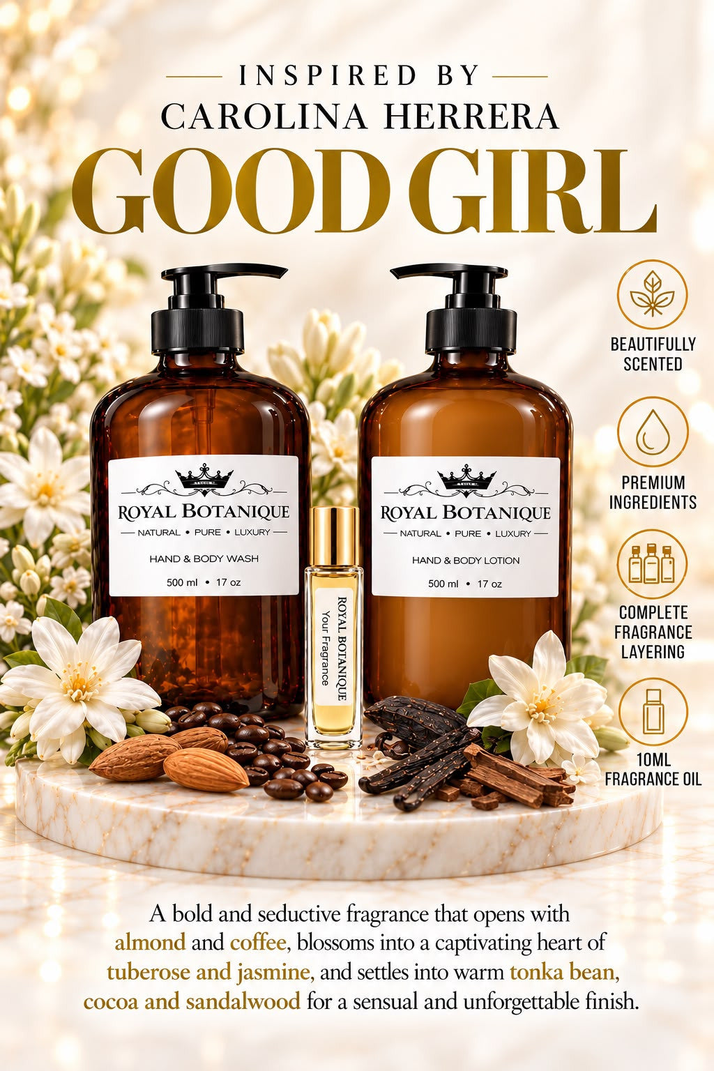 Carolina Herrera – Good Girl Inspired fragrance inspiration poster – Royal Botanique