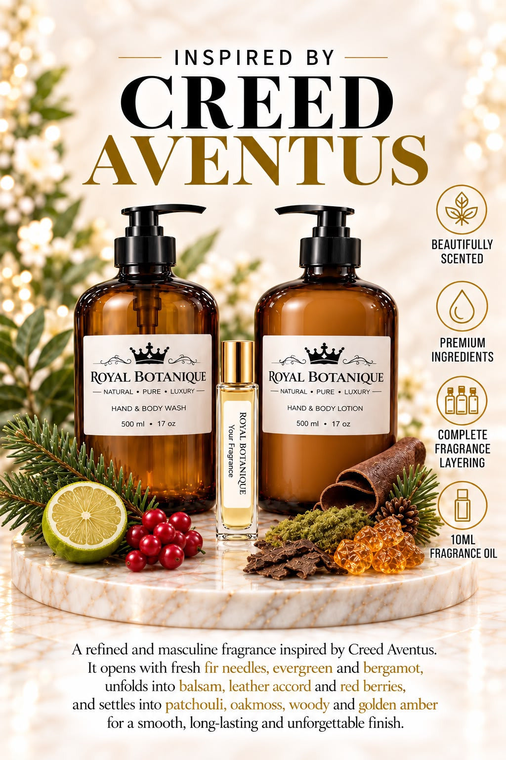 Creed – Aventus Inspired fragrance inspiration poster – Royal Botanique