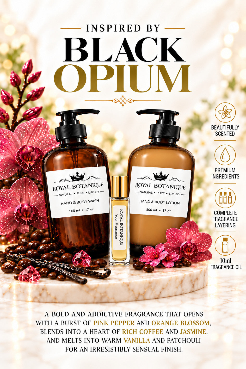 YSL – Black Opium Inspired fragrance inspiration poster – Royal Botanique