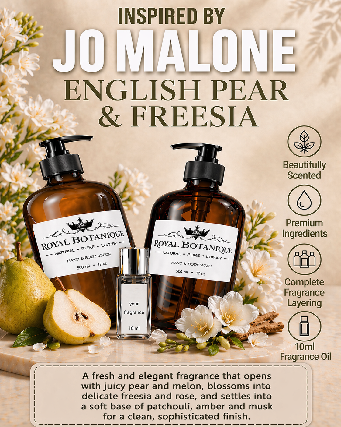 Royal Botanique Luxury Wash & Lotion Gift Set- Inspired By Jo Malone Eng Pear