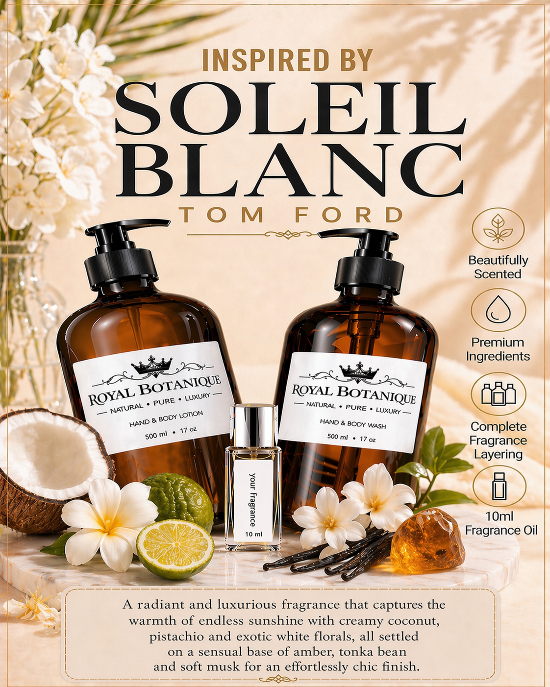 Royal Botanique Luxury Wash & Lotion Gift Set- Inspired By Tom Ford Soleil Blanc