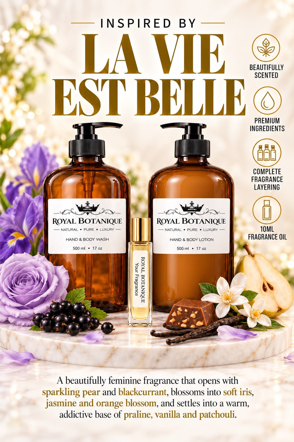 Lancôme – La Vie Est Belle Inspired fragrance inspiration poster – Royal Botanique