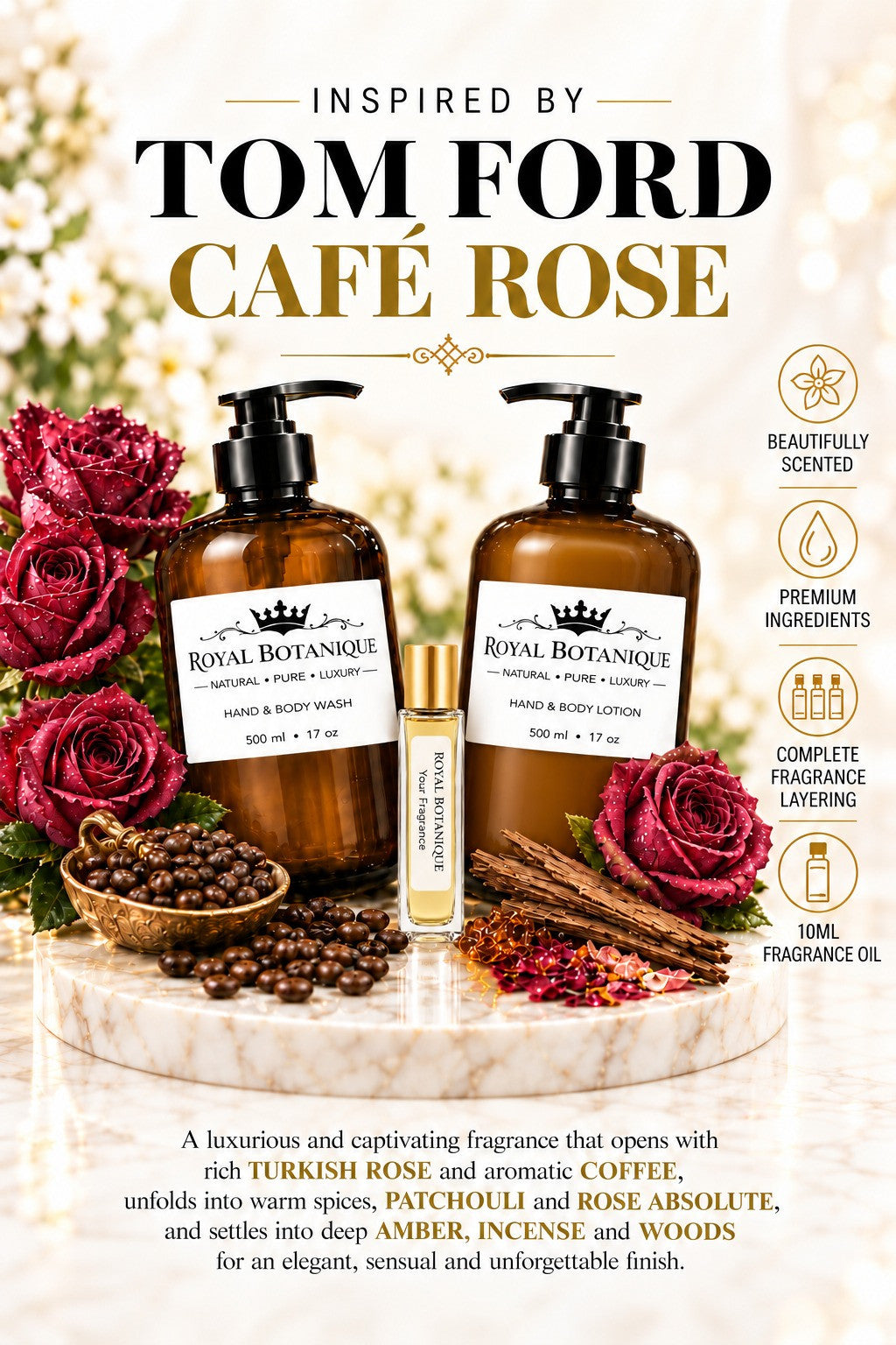 Tom Ford – Café Rose Inspired fragrance inspiration poster – Royal Botanique