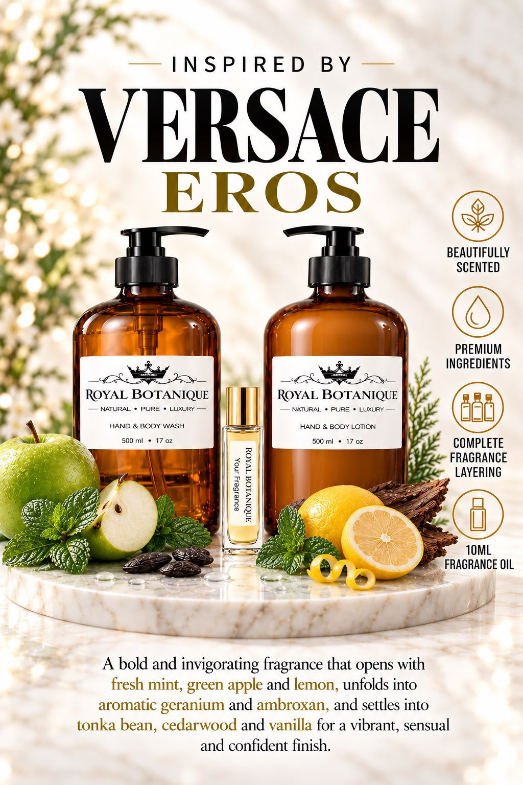Versace – Eros Inspired fragrance inspiration poster – Royal Botanique